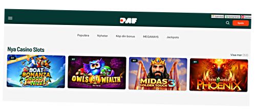 Skärmbild av slots i Paf casino
