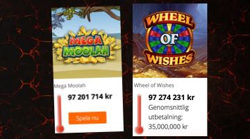 Termometer visar att jacpkottarna på Mega Moolah och Wheel of Wishes är heta