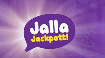 Lila pratbubbla med texten "Jalla jackpott!".