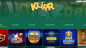 Skärmbild från Klirr casino