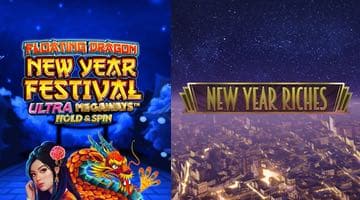 Bild på slottarna Floating Dragon New Year Festival och New Year Riches som har ett nyårstema