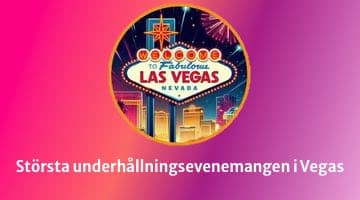 Bild på Las Vegas välkomstskylt. Under bilden står texten "Största underhållningsevenemangen i Vegas"