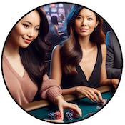 Bild på två kvinnliga casinospelare vid ett black jack-bord på ett casino. Bilden ska symbolisera spel på The Venetian Macau casino