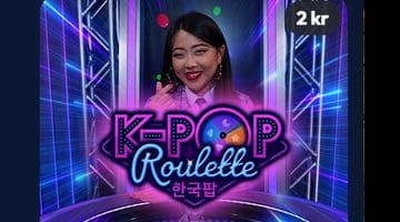 Bild på spelet K-pop roulette hos NordicBet. I ena hörnet står 2 kr vilket visar att man kan spela spelet från 2 kr.