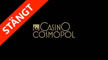 Loggan för Casino Cosmopol i guld. I vänstra hörnet finns en röd etikett med texten "Stängt"