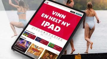 Bild på en iPad där det står "Vinne n helt ny iPad" på skärmen. I bakgrunden syns badande människor.