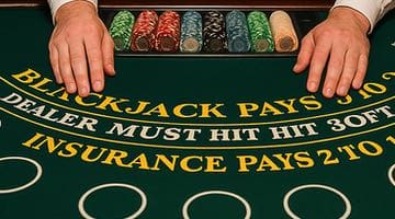 Närbild på ett blackjack-bord.
