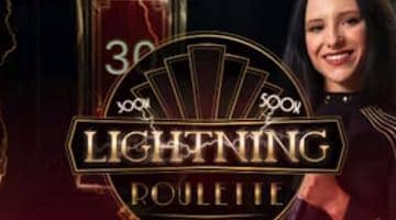 Loggan för lightning roulette med en spelvärd bredvid