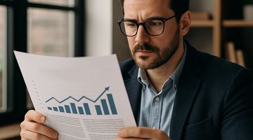 En man i glasögon läser en rapport. Bilden ska föreställa en man som läser en rapport om Unibets licensbyte.