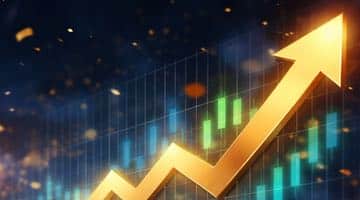 En graf som visar en uppåtgående trend. Bilden ska illustrera att nettoomsättningen på spelmarknaden ökade 2025