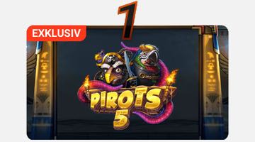Bild på Pirots 5 från LeoVegas spellpbby. Spelet är märkt med etiketten Exklusiv och siffran 1.