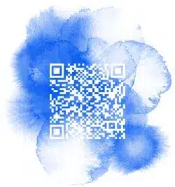 Illustrasjon av en QR-kode mot en blå akvarellbakgrunn som skal symbolisere en bonuskode.